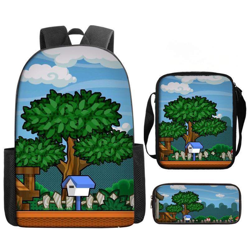 Student Schoolbag Three-Piece Set, Animation Cartoon Backpack, Shoulder Bag, Pencil Case.