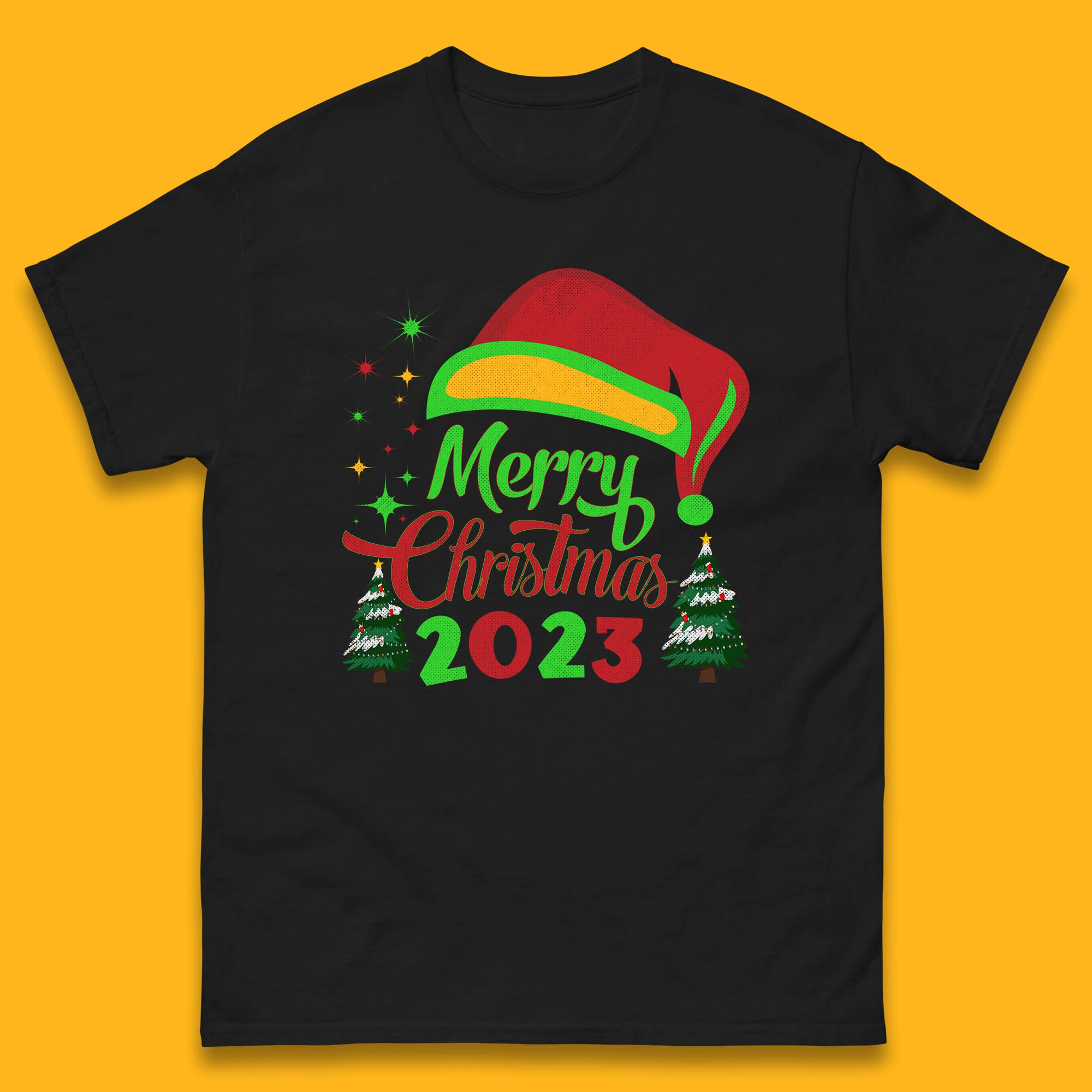 Merry Christmas 2023 Elf Hat Christmas Trees Xmas Gift Mens Tee Top 4XL
