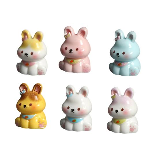 3 Pcs Miniature Resin Rabbit Easter Figurine, Cartoon Cute Tiny Bunny Animal Figures for Easter Egg Fillers, Fairy Garden, Dollhouse, Cake Topper