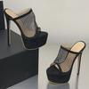 Eilyken Fashion Summer Mesh Detachable Strap Sandals Slippers Women's Banquet Nightclub Platform Thin High Heels Slide Shoes