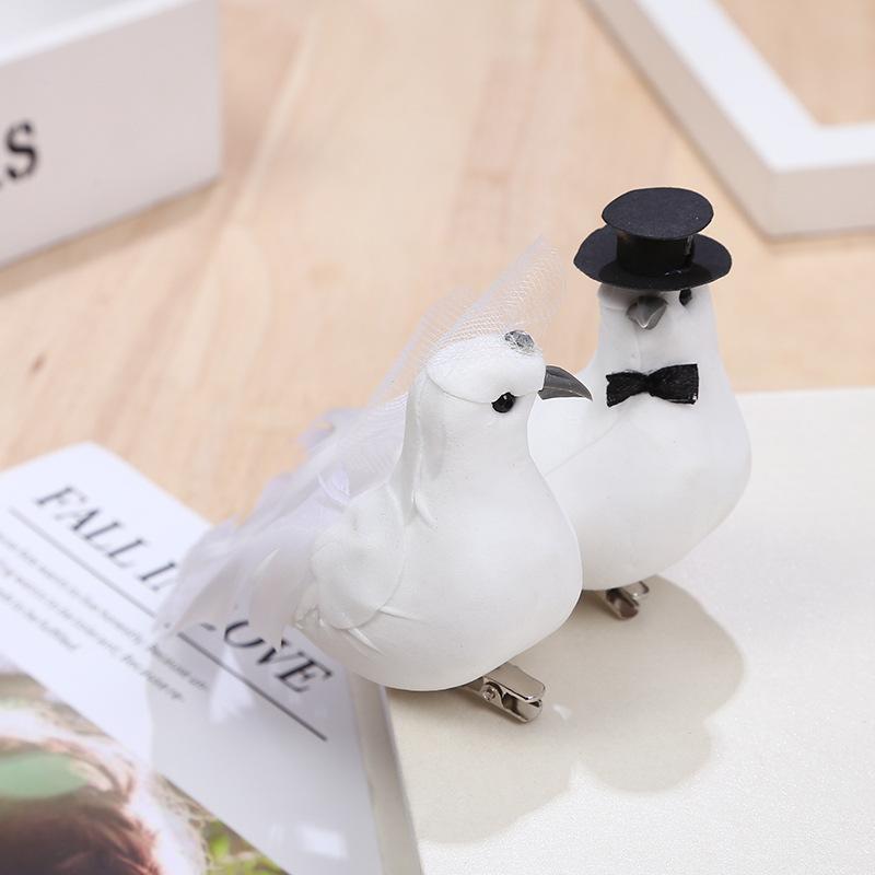 1 Pair Artificial White Couple Pigeon Plastic Feather Love Peace Doves Bird Simulation Figurines Home Garden Hanging Decoration