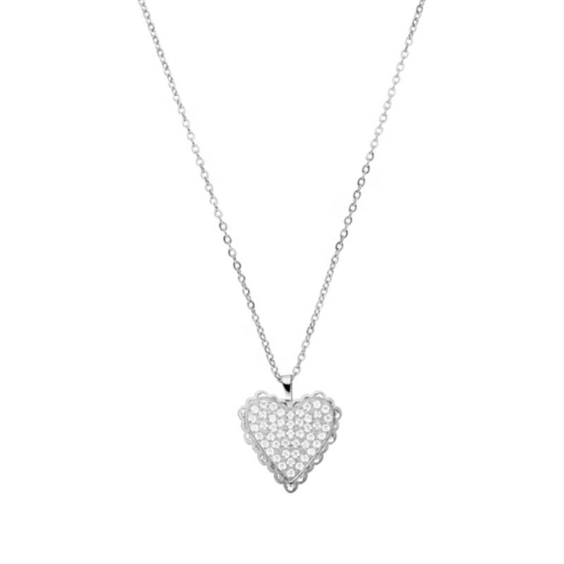 Shining Crystal Love Pendant with Trendy Stainless Steel Link Chain Necklace for Anniversaries and Valentine's Day Gifts