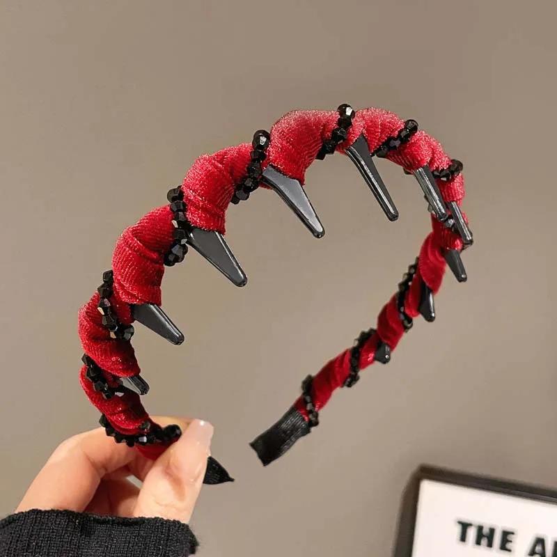 

Винтажный черный бархатный ободок для волос с кристаллами в виде волны для женщин, девушек, модный, милый, противоскользящий, зубчатый, аксессуары для волос