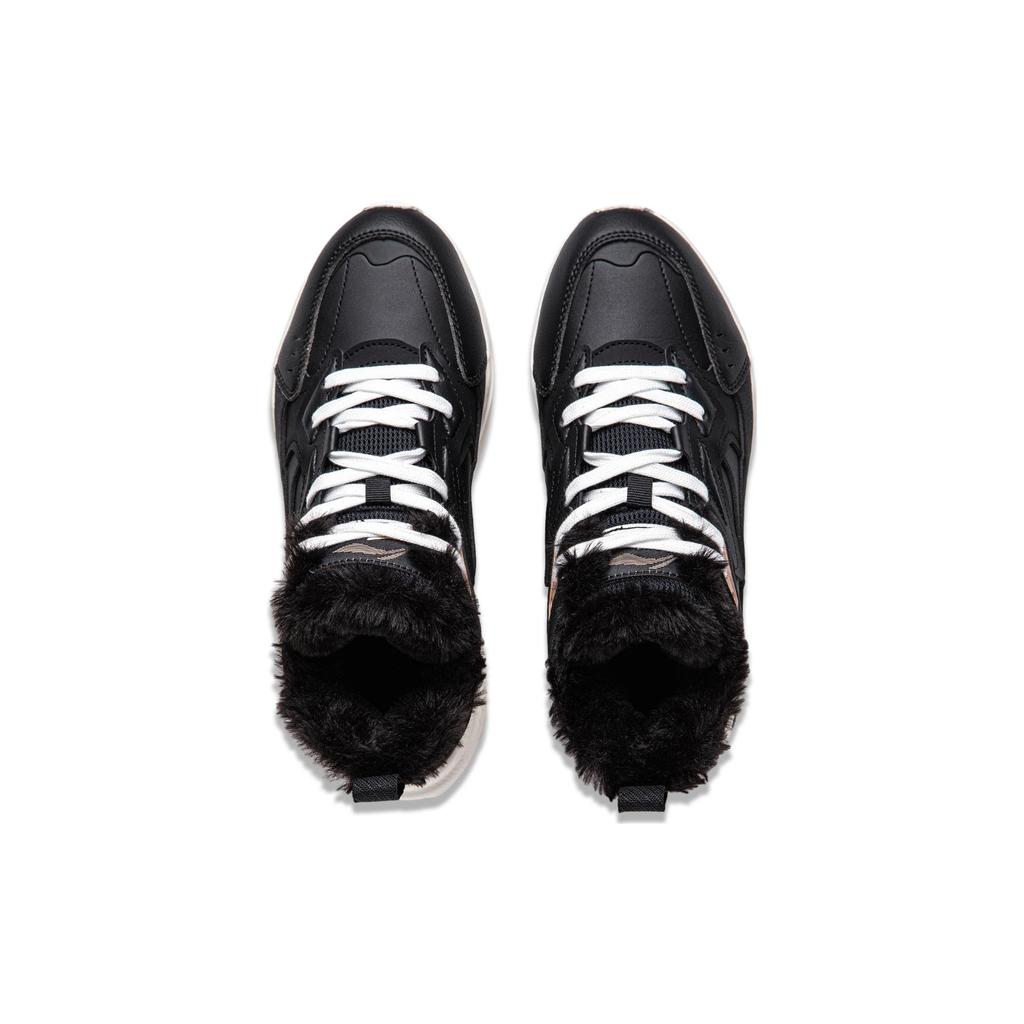 Li-Ning Defender Non-Slip Wear-Resistant Warm Mid-Top Running Shoes Women sneaker Black White AGLT128-1