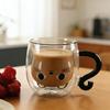 Double Wall Glass Cat Mug High Borosilicate Transparent Cartoon Cat Tail Handle Lid Coffee Tea Milk Drink Cup Kitchen Drinkware