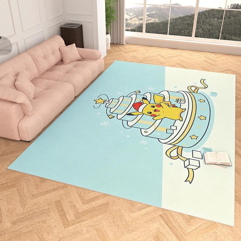 Xmas Tree Snow Globe Pikachu 3D Print Imitation Cashmere Rug, Soft Water Absorbent Mat For Living Room Decor