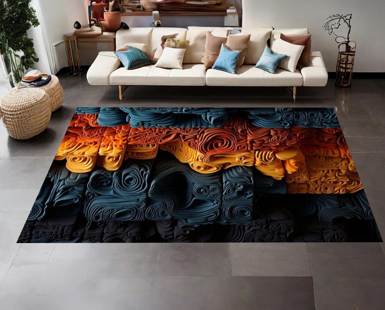 

3D Abstract Wavy Area Rug Modern Art Swirl Print Carpet Non-Slip Washable Floor Mat for Living Room Bedroom Home Decor 40X60CM