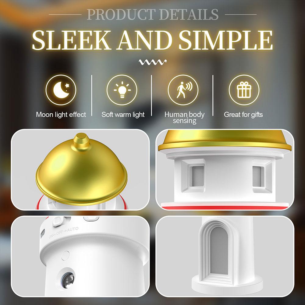 Motion Sensor Lighthouse Moon Projector Night Light, Wireless Portable Rechargable LED Aesthetic Table Lamps for Bedroom Decor