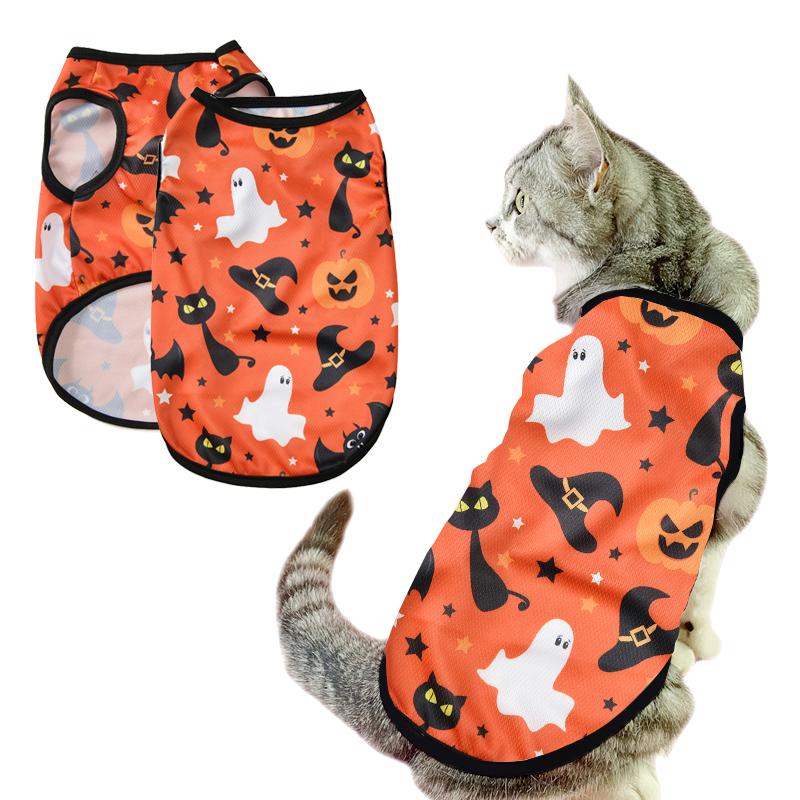 Funny Pet Cat Clothes For Small Medium Dogs Halloween Costume T-shirt Puppy Cats Sleeveless Vest Dress up Kitten Yorkie Outfits