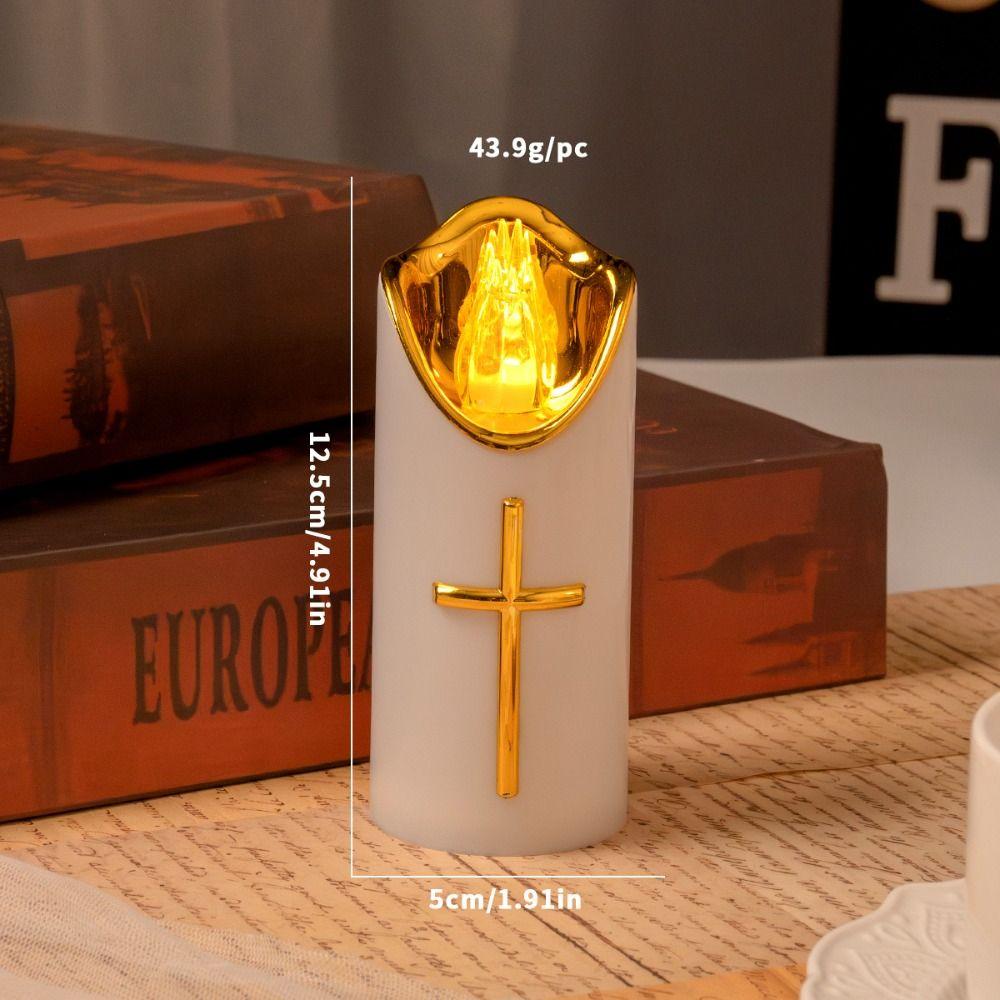 Christian Cross LED Flameless Candles Realistic Flame Fake Candle Electronic Candles Catholic