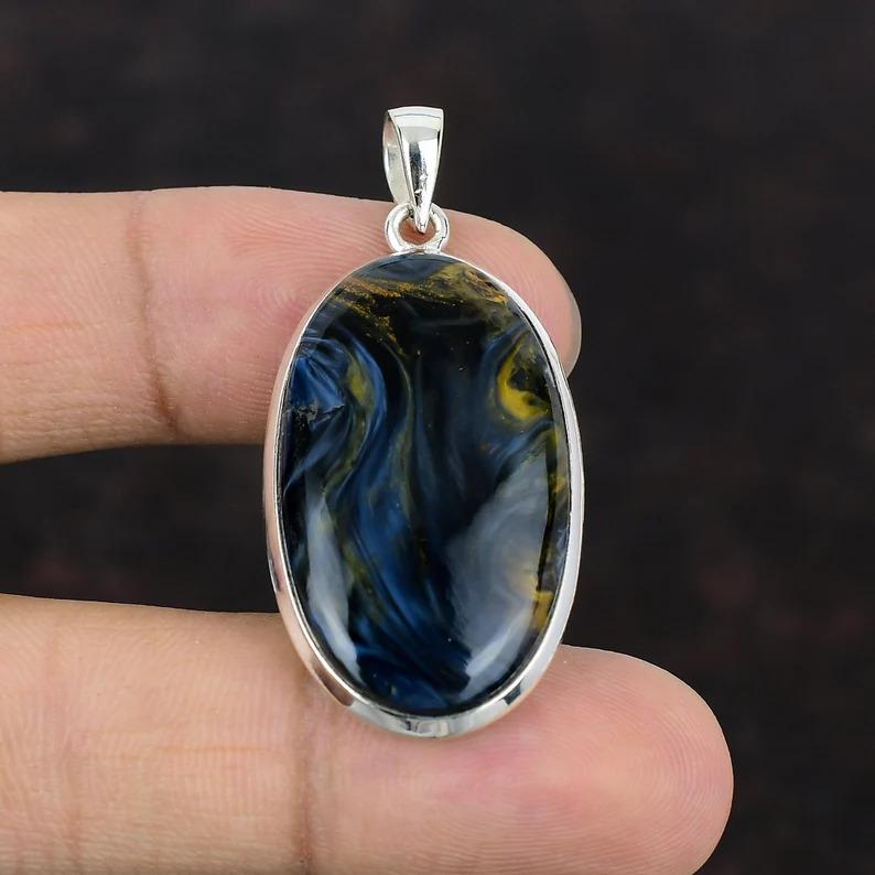 Pietersite hänge Äkta ädelstens hänge 925 sterling silver hänge Handgjorda Boho smycken Etnisk stil hänge Silversmycken för present