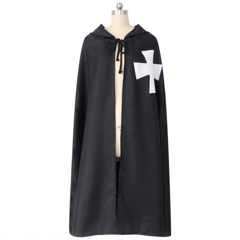 Medieval Cosplay Cloak Hospitaller Hooded Cape Medieval Cosplay  Cloak Costume White/Black Cape Halloween Cloak Costume