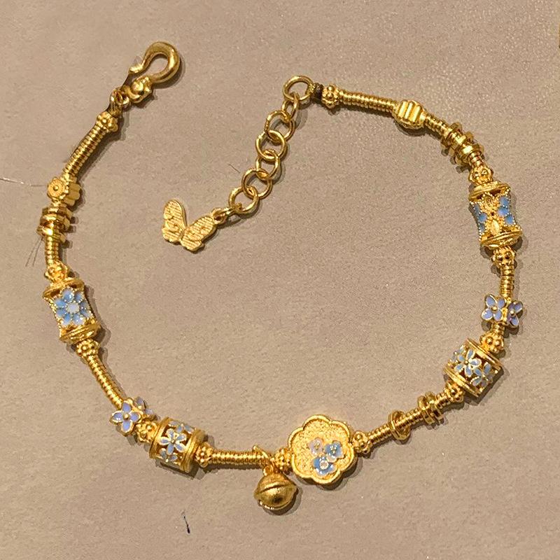 

Classic ethnic style retro blue flower enamel bracelet for women exquisite and sweet style bracelets party gifts 17-20cm золотий