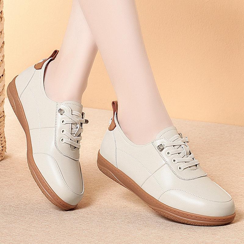 Spring New Women's Shoes Genuine Leather Flat Deep Mouth Single Shoes Plus Size Shoes Casual Soft Sole Comfortable Women's Shoes