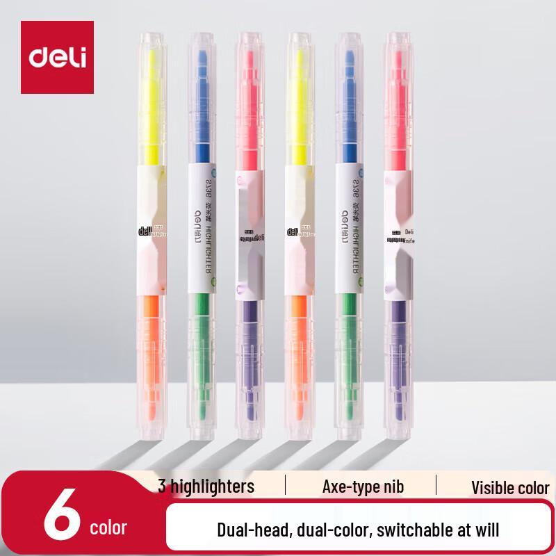 Deli S736 Dual-Tip Dual-Color Highlighter Set