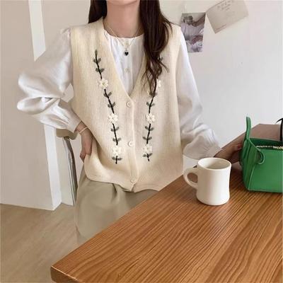 Retro Embroidered Knitted Vest for Women Spring and Autumn New Collection Stacked Outfit Design V-neck Sweater Tank Top for Women