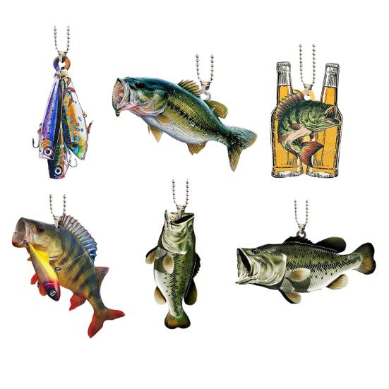 Kreativ Fisk Bil Hengende Anheng 2D Flat Akryl Bakspeil Ornament Festlig