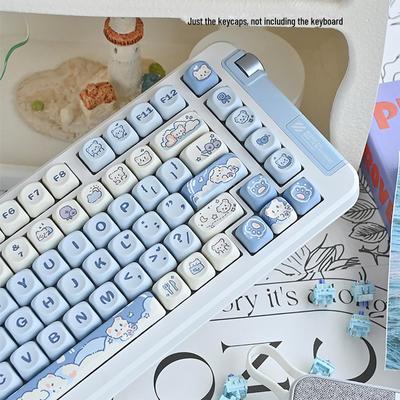 Blue Cute Cartoon Bear Keycap Set - Ice Cream Theme, 75-98 Keys, Highly Sublimated for Mechanical Keyboards