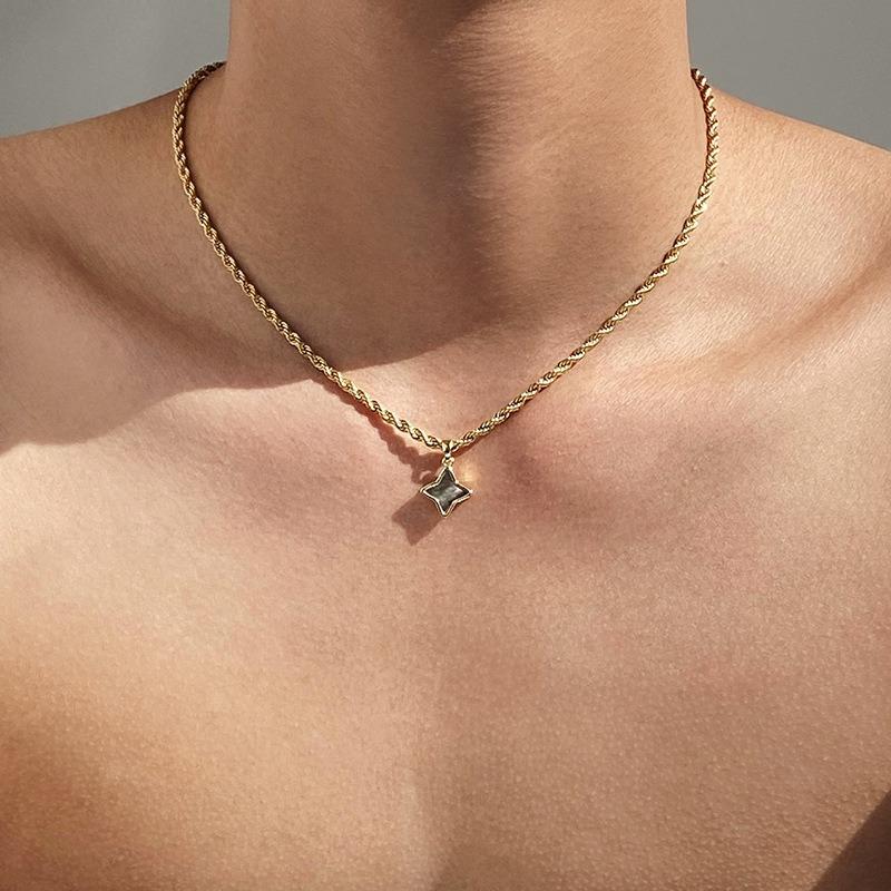 Golden Lucky Star Pendant Necklace, Simple INS Style Unisex Accessory, Perfect Gift for Casual Wear, High-quality Craftsmanship Fashion Accessory