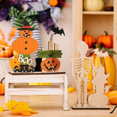 Trick or Treat Halloween Wooden Ornaments DIY Gifts Atmosphere Prop Desk Ornaments Festival Pumpkin Ghost Pumpkin Ghost Decor