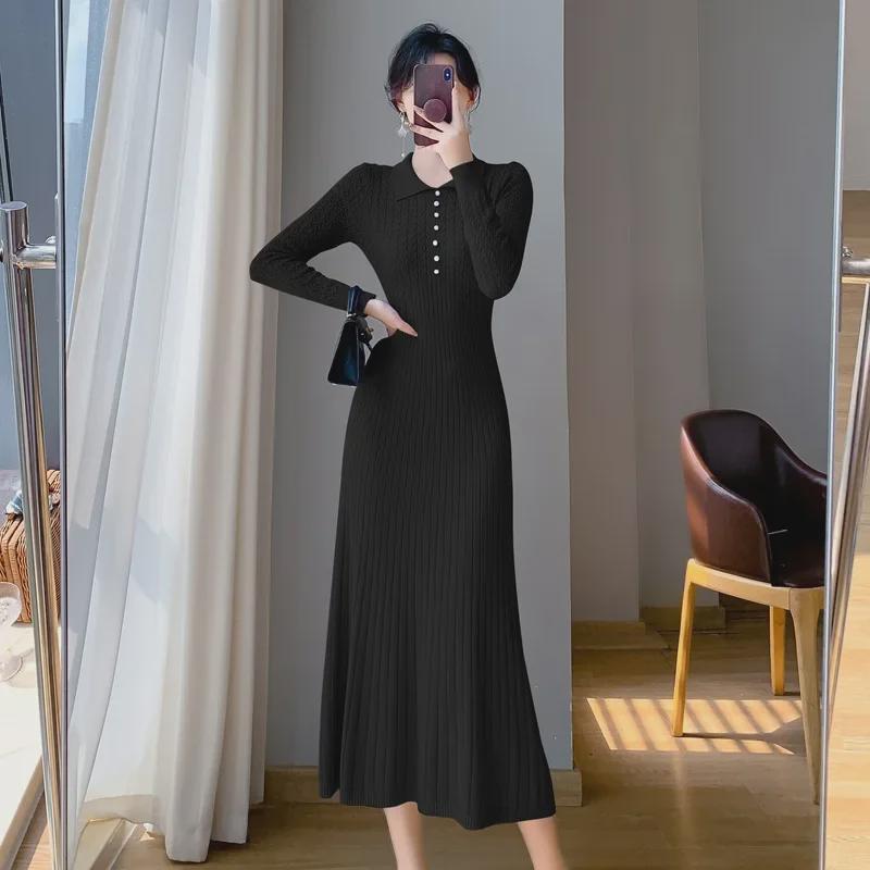 Φόρεμα Α γραμμής στενό πλεκτό γαλλικού στυλ με παλτό - Γυναικεία Φθινοπωρινή/Χειμερινή Συλλογή