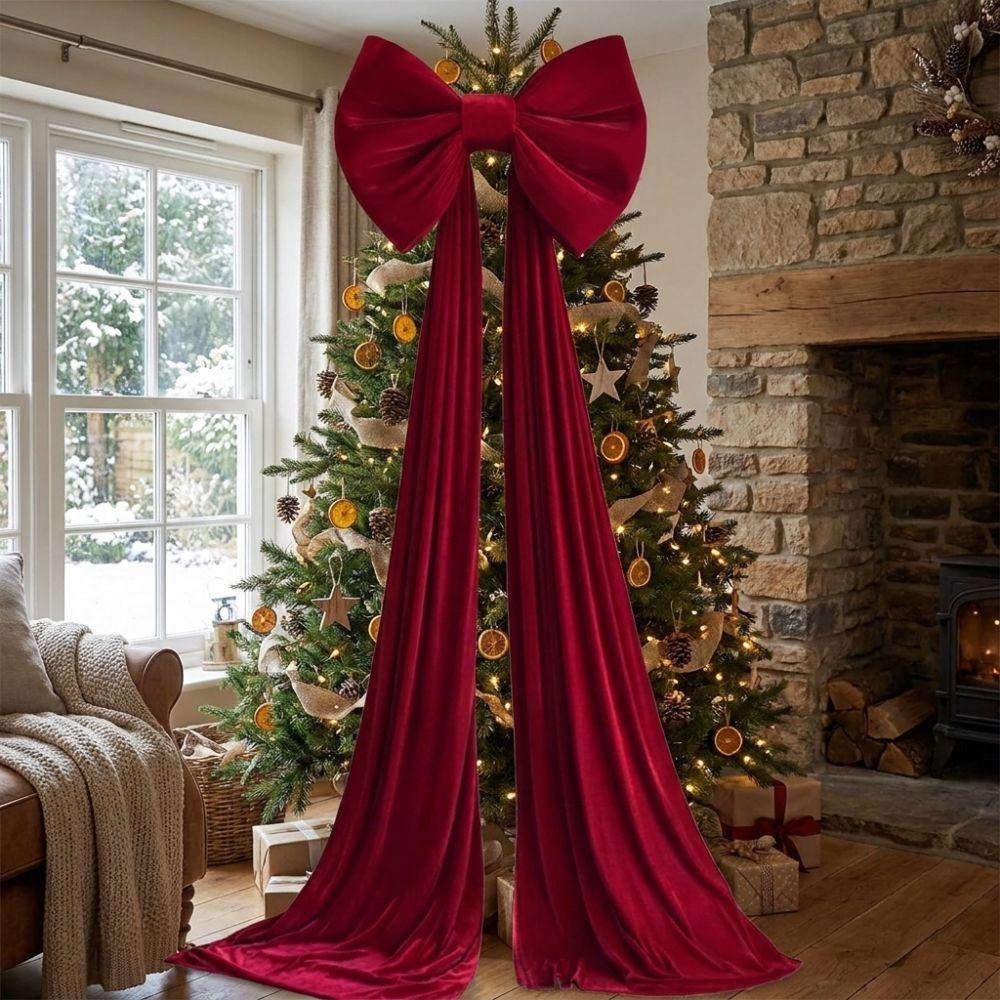 Solid Color Christmas Tree Topper Bow Long Streamers Tree Bow with Long Tails Wedding Decoration