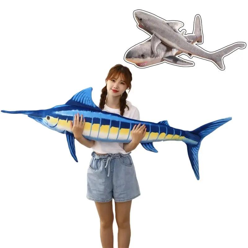 

Simulation Shark Plush Toy Strip Sleeping Pillow Big White Shark Blue Marlin Tricky Creative Toys Birthday Gift For Kids Friends about 60cm