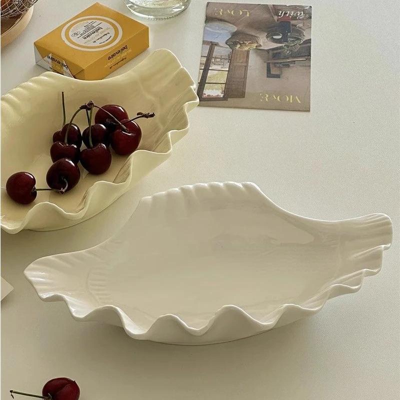Velký talíř s mušlemi ~ Francouzský vintage reliéfní keramický úložný talíř ve tvaru mušle, ovoce, dezert, miska na drobnosti, bytové doplňky, tácy