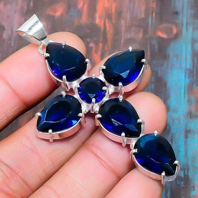 Unique Cross London Blue Topaz Gemstone 925 Sterling Silver Handmade Jewelry Pendant For Women