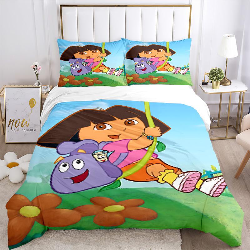 Dora'S Adventure Nature Print 3Pcs Bedding Setduvet Cover With 2 Bedropillowcase Home Birthday Gift