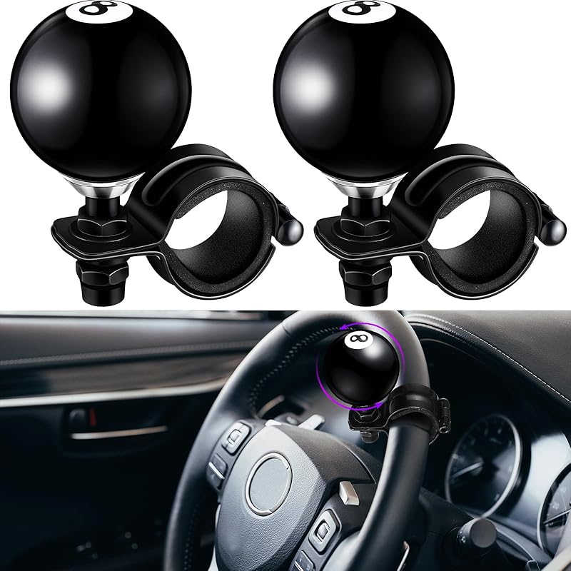 Tallew 2 Pcs Black 8 Ball Steering Wheel Knob Spinner Suicides Knob For 360 Degrees Rotation Steering Wheel Accessories For Cars Trucks Semis