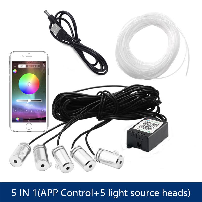 6 in 1 LED Atmosphere Car Light RGB Flexible Decorative Lamp 8M Interior Ambient Light by App Control Fiber Optic Strips Light
