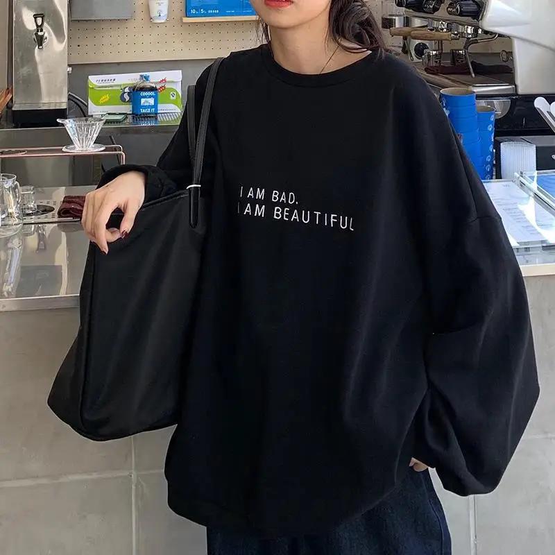 Women Sweatshirt Hoodie Letter T-shirt Pullovers Spring Korean Fashion Thin Chic Long Sleeve Coat Oversize Y2k Jacket Looses Top