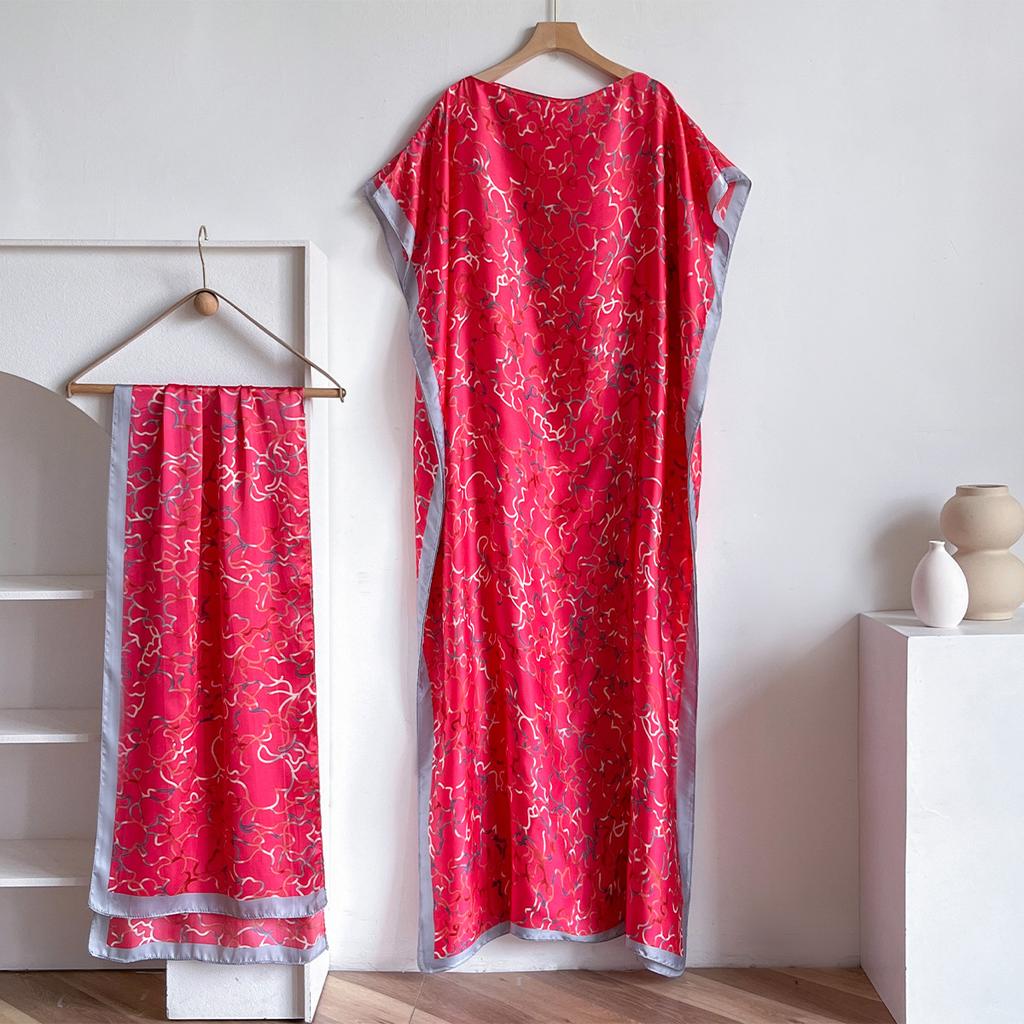 Simulation Silk Dress Women'S Printed Dress Temperament Versatile Women'S Large Size Robe