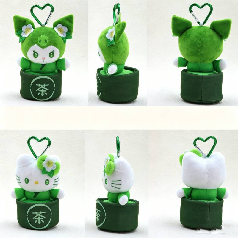 Sanrio Green Hello Kitty Cinnamoroll Melody Kuromi Plush Toy Pendant For Cute Car Ornament And Gift For Kids