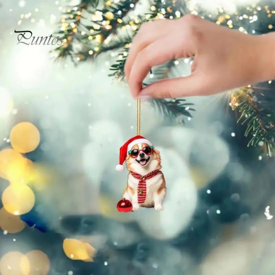 Lightweight Acrylic Dog Hanging Ornament Crown Keychain, 2D Flat Backpack Cute Pet Key Ring for Friends Charm, Animal with Lanyard Charm Handbags