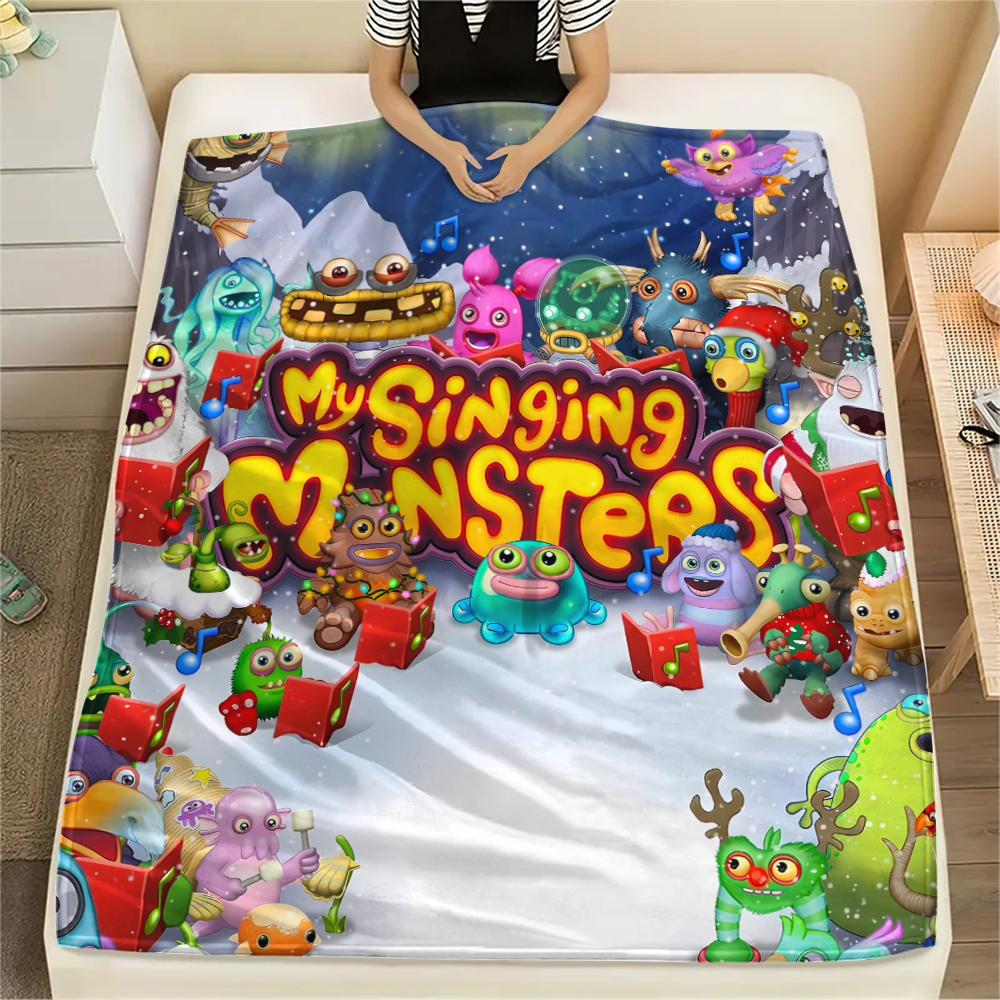 1PC My Singing Monsters Print Flannel Blanket, High quality All Seasons, Home Decor, Warmth and Comfort, Perfect for Christmas Gifts