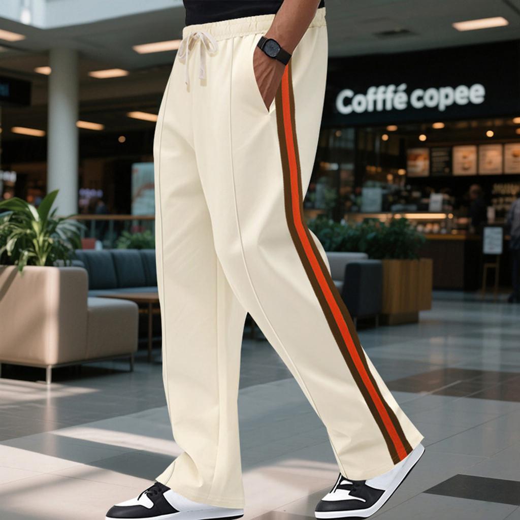 Men's Drawstring Trendy Contrast Color Striped Sports Casual Sweatpants