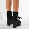 Gdgydh Vintage Gothic Lace Ankle Boots for Women Chunky Heel Side Zipper with Chain Detail Platform Goth Boots High Heels Comfortable Soft Sole Non sl