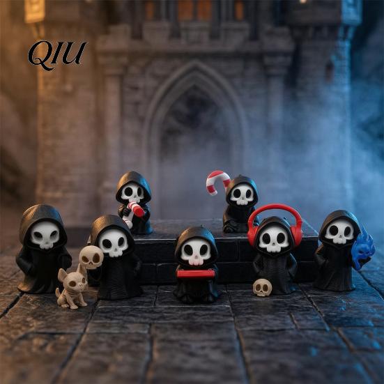 Creative Halloween Design Mini Grim Reaper Statue, 3D Printed Skull Fun Accessories Figurine for Tabletop, Desk, Shelf Home Decor Gothic