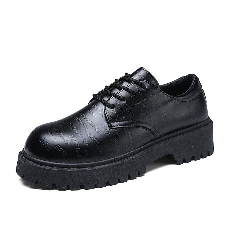 Spring Men's Shoes Business Casual Dress British Wedding Groom Wedding Sports Large Size Thick Sole Black Big Head Leather Shoes