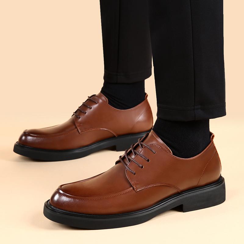 Men Wedding Leather Luxury Brand Lace-Up Business Men's Dress Pointed Casual Youth British Style Spring 2024 New Arrivals Shoes