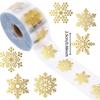 1 roll of Christmas gold snowflake sticker, transparent circular gold printed snowflake sticker, suitable for Christmas and winter envelope stickers