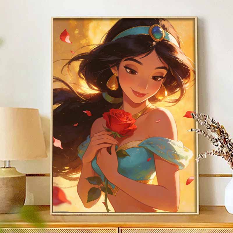 Disney Princess Jasmine Rose Diamond Painting Art Kit Handmade DIY5D Home Decor Gift