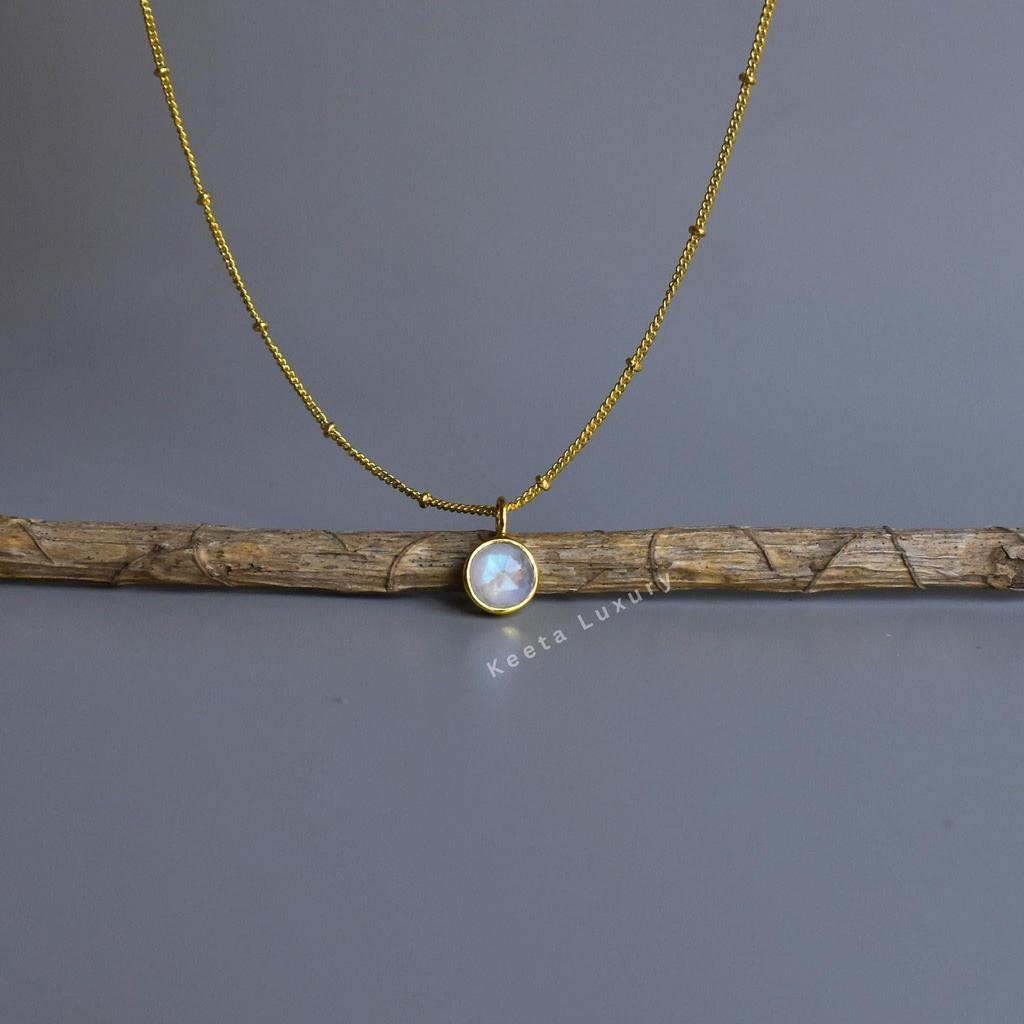 Natural Rose cut Moonstone necklace 14k Gold jewelry for women faceted cut rainbow moonstone Healing crystal office wear celestial pendant