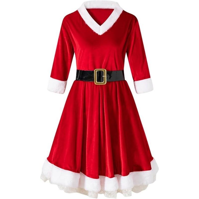 Adult Women Xmas Santa Claus Christmas Red Dress New Year Cosplay Costumes Performance Role Play Outfit