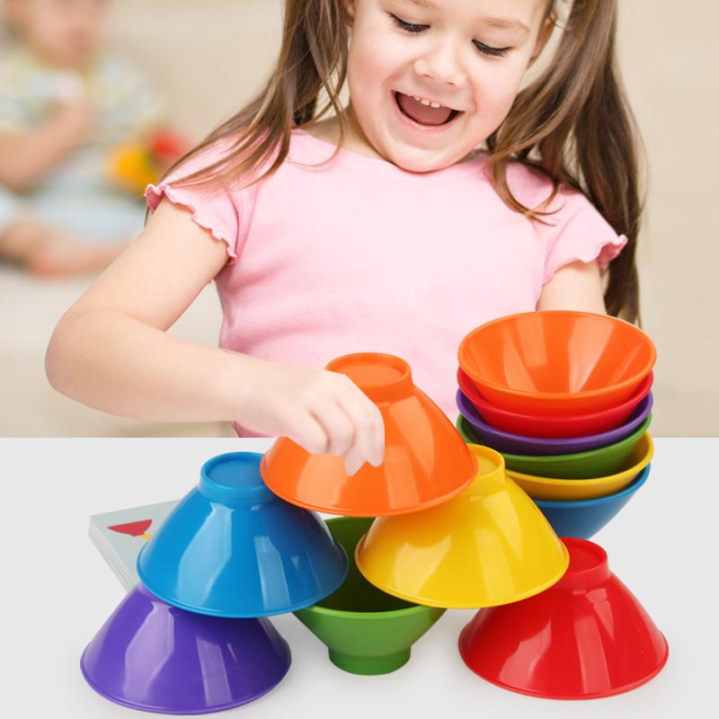 Stack Bowls Speed Game Toys Montessori Educational Intellectual Enlightenment Toys With Card Color Cognition Logic Training Gift