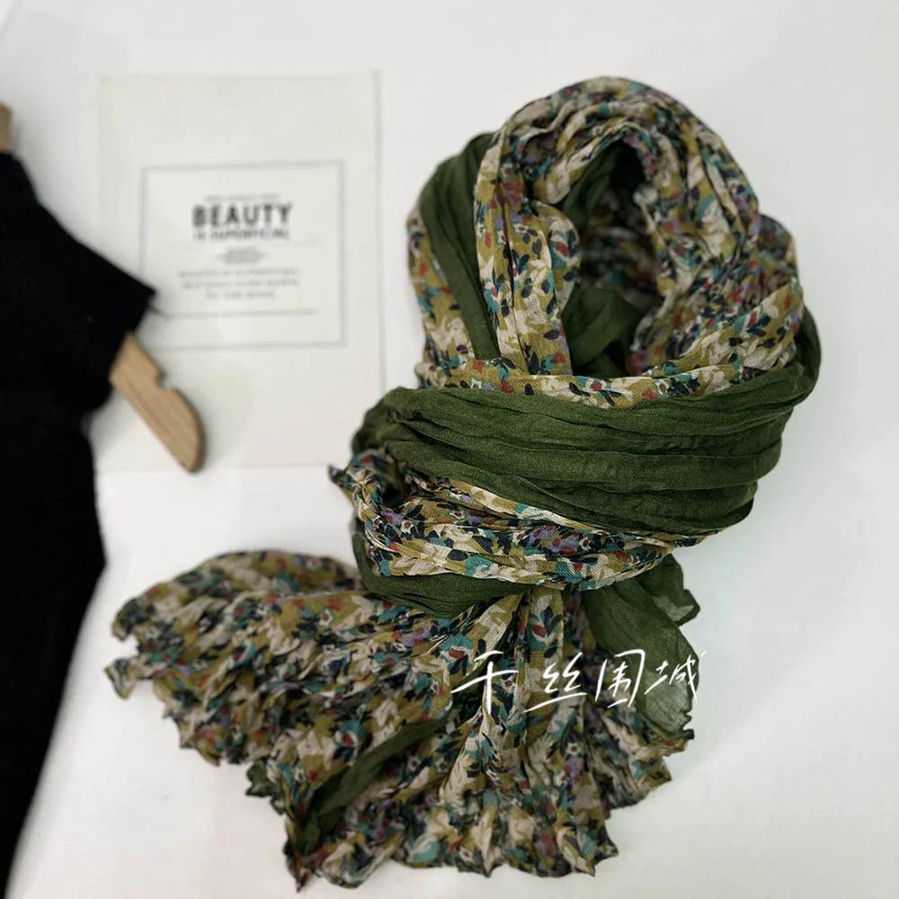 Vreovor Spring Autumn Thin Floral Scarf Women'S New Vintage Japanese Cotton Hemp Texture Silk Summer Sunscreen Headscarf Beach