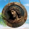 Jesus Christ Crown of Thorns Round Wooden Hanging Sign, 2D Flat Wooden Religious Wall Decor