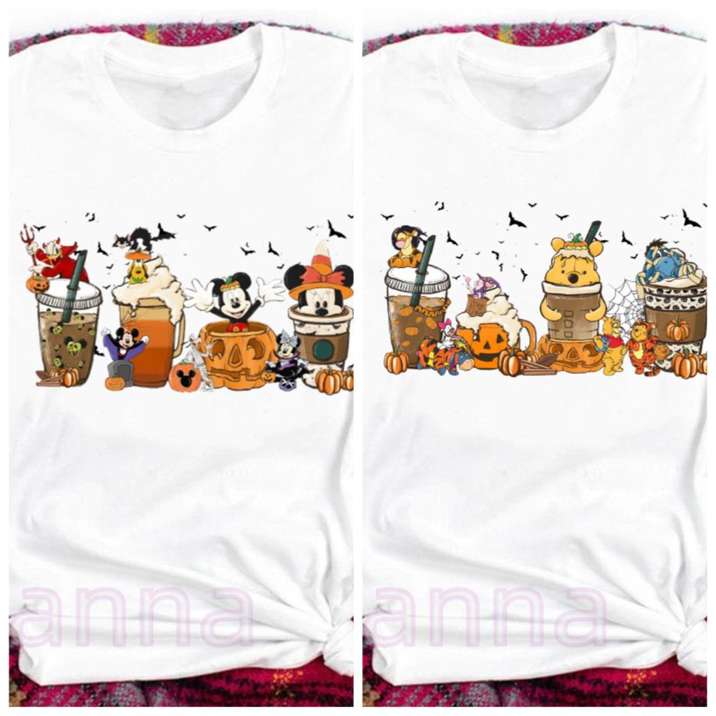Tshirt Cartoon Coffee Print Halloween Crewneck Fashion Princess Tshirt Top Loose Street Costume
